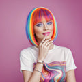 Wig Short Bob Wig With Bangs Curly Wavy Synthetic Cosplay Wig For Women Girls