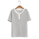 Women T-Shirt Summer Short Sleeve Stripe Knit Tops Loose Tees Oversized Curve Clothes