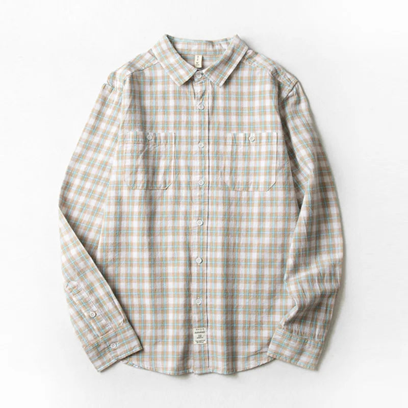 Men Shirt Long Sleeve Blouse Classical Tops Casual Fresh Literature Pure Cotton Shirt