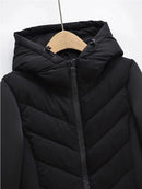 Winter Cropped Patchwork Hooded Slim Warm Cotton Coat Long Sleeve Zipper Female Outerwear Chic Tops
