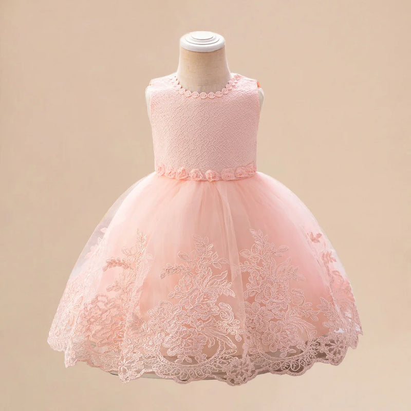 Flower Girl Wedding Party Dress Toddler Girls Birthday Princess Dresses Kids Pink Embroidery Gown Baby Pleated