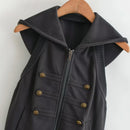 Autumn women's trend retro gold button hooded sleeveless backless sweatshirt jacket