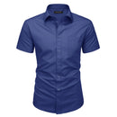Summer Men's Dress Shirts Short Sleeve Regular Fit Business Shirts with Pocket