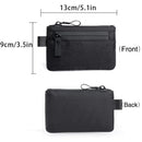 Black zippered pouch with measurements on a white background, Obroi