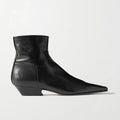 Square Toe Low Heels Black Leather Ankle Boots Sewing Side Zip Classic Women Short Boot