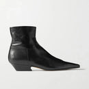 Square Toe Low Heels Black Leather Ankle Boots Sewing Side Zip Classic Women Short Boot