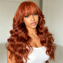 7x5 Lace Reddish Brown Loose Wave Human Hair Wig With Wispy Bangs Pull & Go Drawstring Glueless Wig