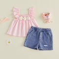 0-4Y Kids Girls Summer Clothes Sets Tops Ripped Denim Shorts 2 Pieces Set