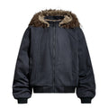 Spliced Hooded Cargo Padded Jacket Men Winter Casual Retro Removable Hat Thick Outerwear Man