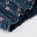 Navy blue fabric with star and sequin embellishments on a white background, Obroi