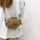 Fish Shape Canvas Messenger Bag Cute Embroidery Portable Zippered Small Purses Handbags Mini Crossbody Bag