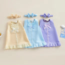 Baby Summer Clothing 0-24M Infant Newborn Baby Girl Lace Dress Sleeveless Bowknot Rib Solid White Shift Gown Headband