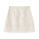 Women Beige Hollow Out Side Zipper A-Line Mini Skirt Female Chic Lady Skirts