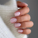 24pcs Short Square Press on Nails Gradient Glitter Gold Edge Nails Heart French Nail Art Rhinestone Nails