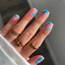 24pcs Simple French Press on Nails Short Square Nails Simple Lines Stick on Nails French Nail Summer Nail