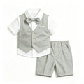 Baby Boy 4Pcs Light Green Vest Suit Shirt Shorts Bow Tie Gentleman Outfit Kids Wedding Formal