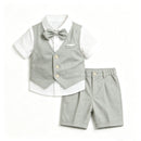 Baby Boy 4Pcs Light Green Vest Suit Shirt Shorts Bow Tie Gentleman Outfit Kids Wedding Formal