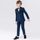 Children Formal Blue Stirped Suit Set Boys Blazer Pants Bowtie Brooch Outfit Kids Performance Piano Host Wedding Costume