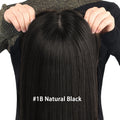 Person holding a large black hair extension labeled '#1B Natural Black' on a white background, Obroi