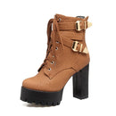 Winter Ankle Boots For Women Shoes Platform Buckle Punk Heel Motorcycle Boot Brown Shoes Woman