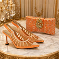 Women Italian Shoes and Bags Set Decorated with Rhinestone Matching Bag Elegant Woman Heeled Shoes