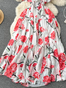 Vintage Beach Dress Women Elegant Off The Shoulder Floral Party Dresses Ladies A-line Casual Chiffon Long Robe