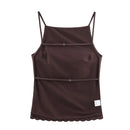 Floral Embroidery Backless Camis Top Women Holiday Summer Brown Tops