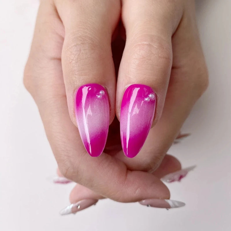 Handmade Manicure Medium Almond Fake Nails Flower Summer Hot  Limited Press On Nails