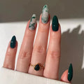 Wearable Almond Fake Nail with Halo Stained Purple Design Short Oval False Nails Round Head Press on Nails