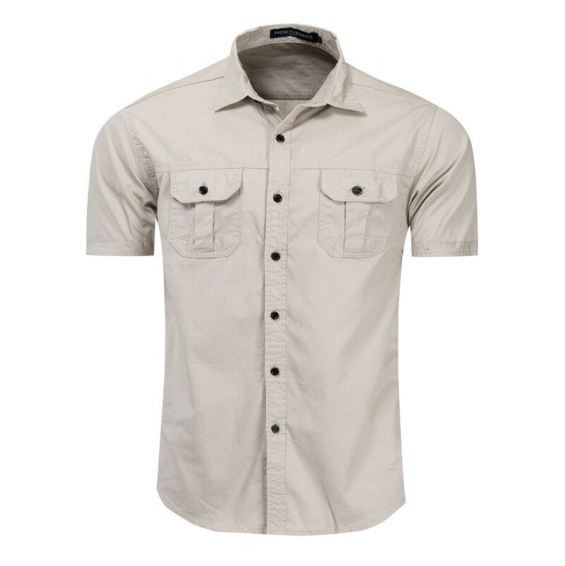 Men Tactical Shirts Summer Solid Casual Cotton Short Sleeves Men Military Outdoor Mountaineering Short Sleeve Shirts