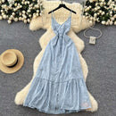 Crochet Hollow Out Beach Dress Women Summer Strap Embroidery Linen Prom Party Dresses Embroidery