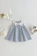 Girls' Striped Dress Summer Baby Bow Embroidered Vest Skirt Children's Doll Collar Skirt