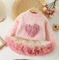 Kids Clothing Set 2 PCS Sweater Suit Heart Knit Pullover And Tulle Skirt Girls Clothing Set