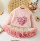 Kids Clothing Set 2 PCS Sweater Suit Heart Knit Pullover And Tulle Skirt Girls Clothing Set