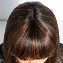 Chocolate Brown Short Straight Bob Human Hair Wig With Bangs For Women Glueless Bob Wig