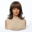 Short Wavy Wigs With Bangs For Women Natural Brown Hair Wig