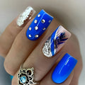 24Pcs Ladder-shaped Ballet False Nails with Glue Stripe Floral Nail Art Ombre French Press on Acrylic Nail Tips for Spice Girls