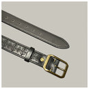 Gray leather belt with gold buckle on a light gray background, Obroi