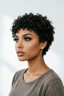 4inch 150% density daily party use wig human hair wig natural black color pixie cut short curly human hair wig