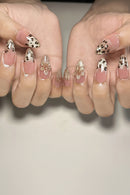 30pcs Ombré Floral Press on Nails Leopard-Print French Nail Gold-Plated Pink Gradient False Nail for Women&Girl
