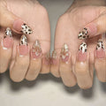 30pcs Ombré Floral Press on Nails Leopard-Print French Nail Gold-Plated Pink Gradient False Nail for Women&Girl
