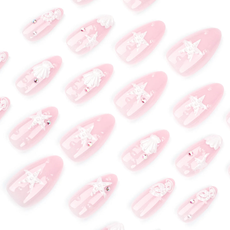 Aquarium Starfish Shell Design False Nails Summer Sea Almond Press on Nails