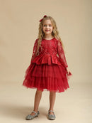 Red Baby Christmas Dress for Girls Flower Elegant Princess Birthday Baptism Costume Toddler Kids V-Back Lace Wedding Party Gown