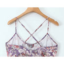 Purple Floral Big Swing Sling Boho Dress Women O Neck Casual Holiday Summer Dresses Midi Robe