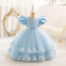 Elegant Girl Dresses Puff Sleeve Kid's Christmas Party Gown Children's Princess Layered Frocks 2 to 8 10 Years