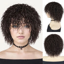 Woman wearing a curly wig with close-up views on a white background, Obroi