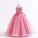 Easter Carnival Girls Flower Sequins Sleeveless Embroidery Dress Teenager Children's Embroidered Bow Tulle Long Dresses