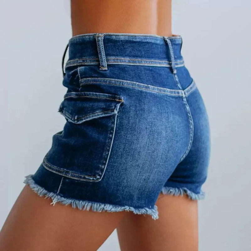 Women's Denim Pant Slim Fit High Waist Straight Trousers Elegant Jeans Shorts Summer