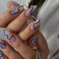 24Pcs/set French Oval Simple Manicure with Orange Irregular Edges Designs Acrylic Nails Flowers Vitality Nail Tips Art