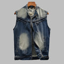 Retro stand up collar denim vest men's zipper slim fit jacket denim vest mens vest men jacket